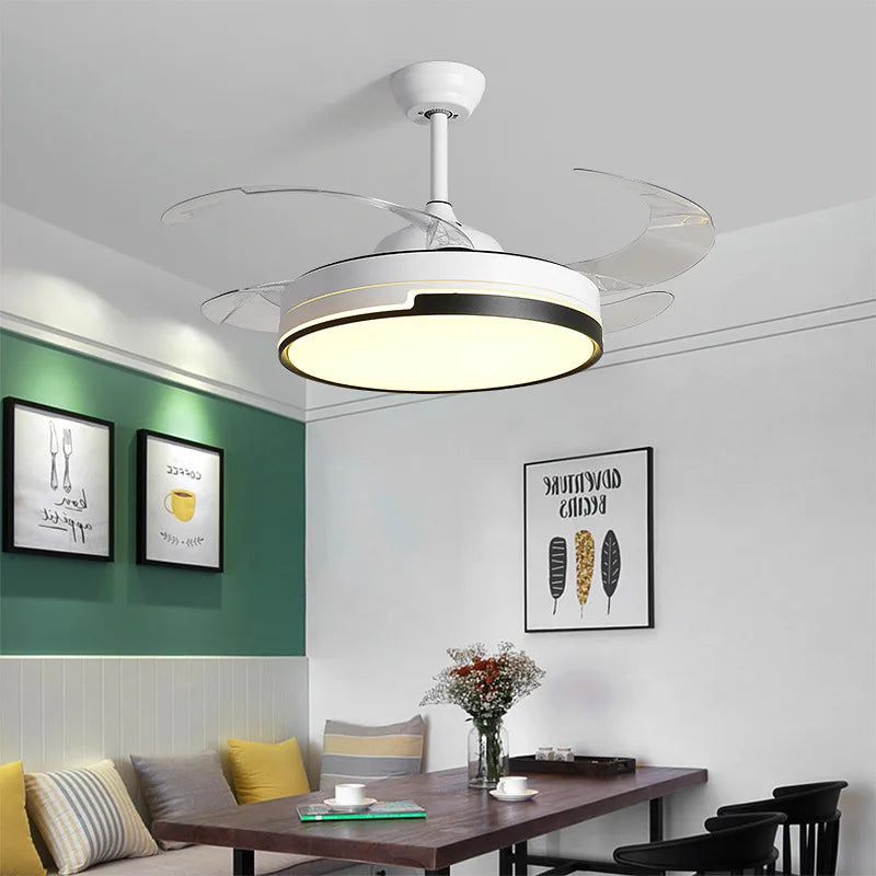 Simple dining room living room fan light bedroom home remote control integrated silent ceiling fan lamp