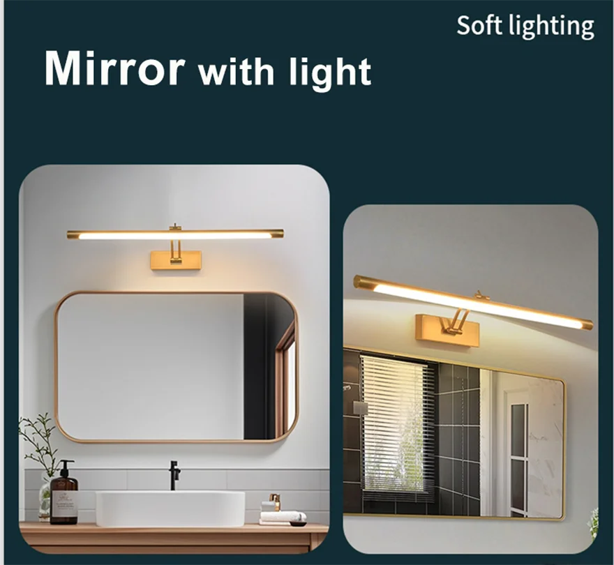 Mirror Wall Lamps Bathroom Wall Lights Toilet Wall Mounted Lighting Fixtures Sconces Showroom Cabinet Golden Wall Lighting