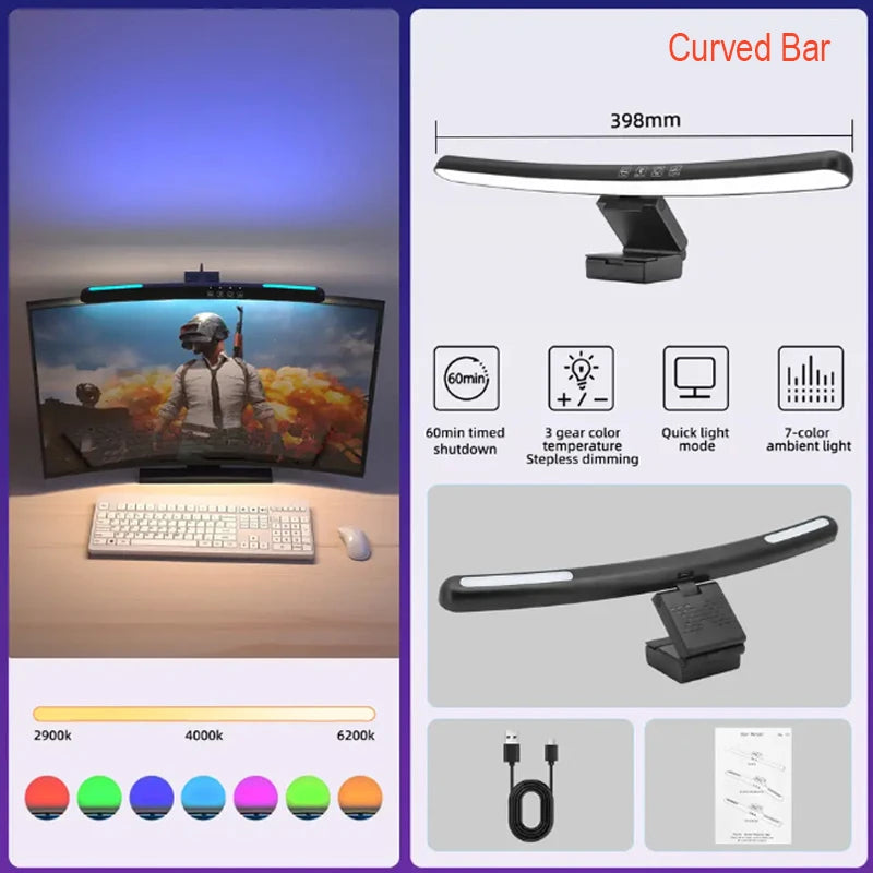 Computer Monitor Ambient Light PC RGB Background Office Desk Lamp USB Dimming Screen Hanging Lights Curved Screen Game Light Bar