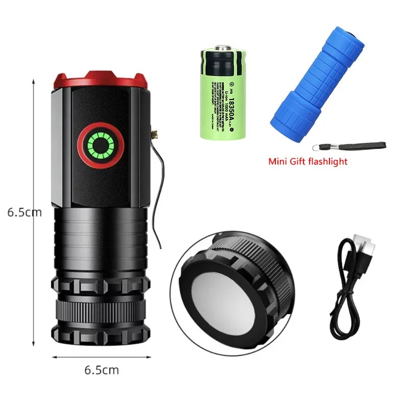 Powerful Mini LED Flashlight Super Bright Aluminium Pocket Torch Rechargeable Waterproof Hiking Camping Flash Light with Magnet
