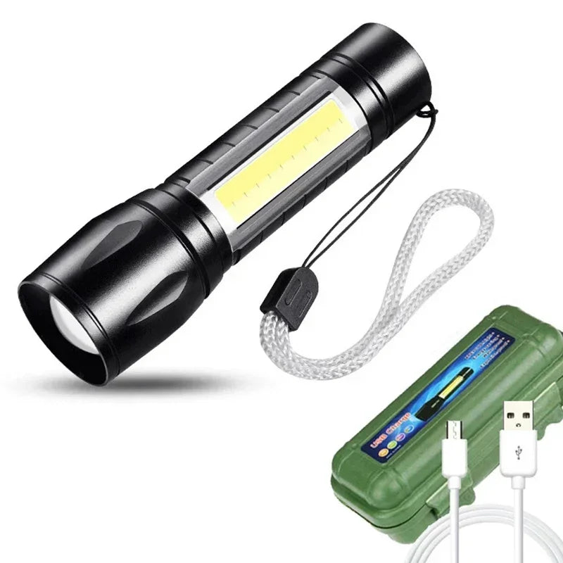 Powerful Mini LED Flashlight Super Bright Aluminium Pocket Torch Rechargeable Waterproof Hiking Camping Flash Light with Magnet