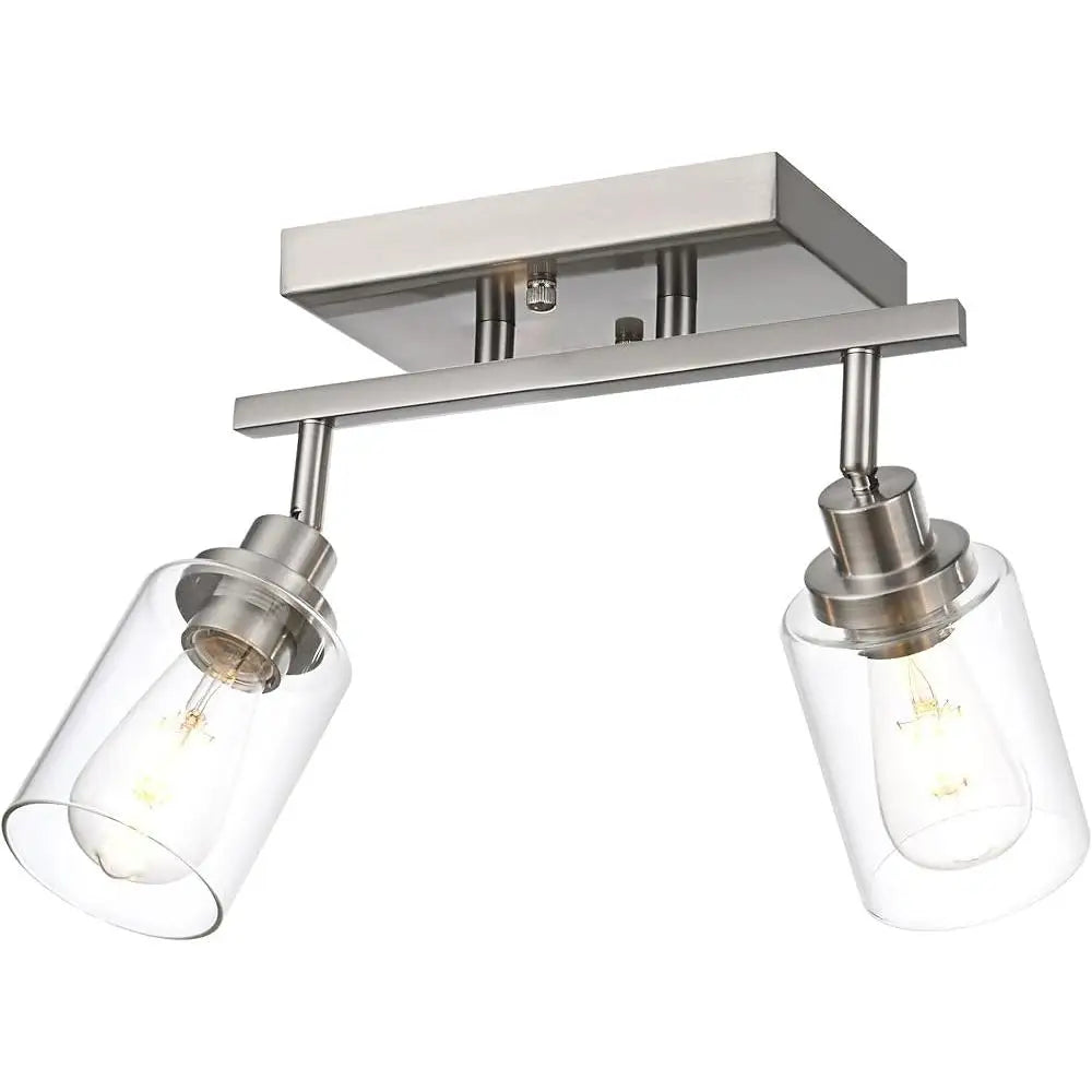 2 Light Track Lighting Kit Brushed Nickel Ceiling Mount Vanity Light Clear Glass Rotatable Fixtures Bathroom Kitchen Island Cafe