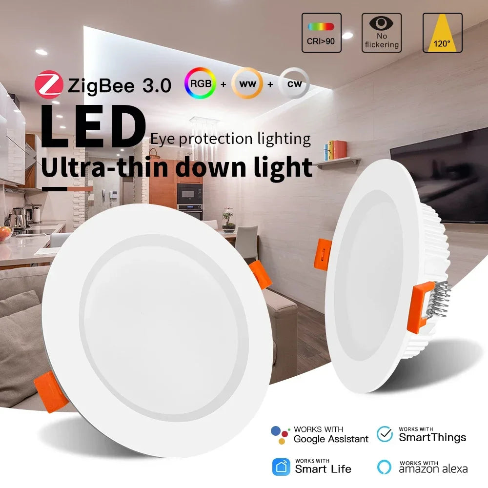 GLEDOPTO ZigBee3.0 6W 12W 3.5 Inch RGBCCT LED Downlight CRI 90+ Ceiling Recessed Light App Voice Alexa ZigBee2mqtt Conbee2 Tuya