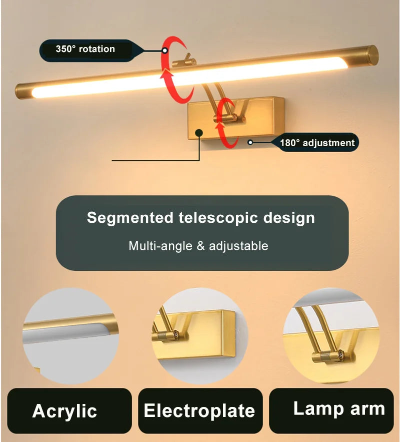 Mirror Wall Lamps Bathroom Wall Lights Toilet Wall Mounted Lighting Fixtures Sconces Showroom Cabinet Golden Wall Lighting