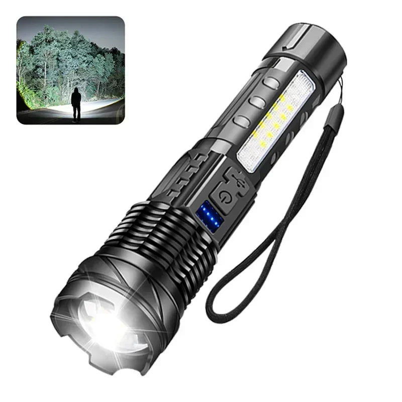 Powerful Flashlights Type C Rechargeable Zoom Torch Light High Power LED Flashlight Built-in Battery For Camping Emergency Lamp