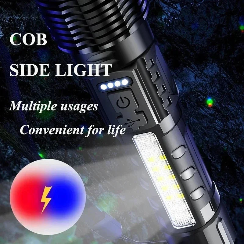 Powerful Flashlights Type C Rechargeable Zoom Torch Light High Power LED Flashlight Built-in Battery For Camping Emergency Lamp