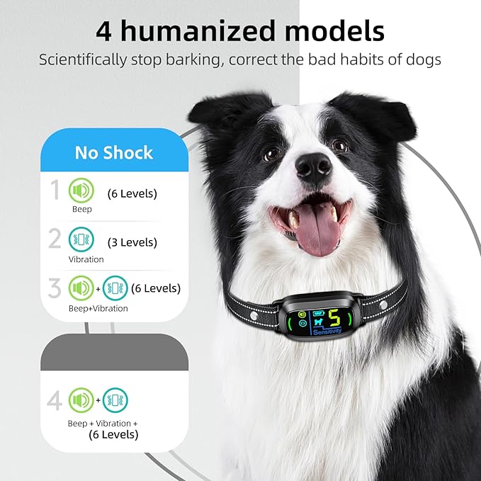 Dog Bark Collar for Large Medium Small Dogs, Rechargeable Smart Bark Collar, Anti Barking Training Collar with 5 Adjustable Sensitivity Beep Vibration (Black)