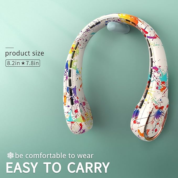 FrSara Neck Fan, Portable Personal Fan Strong Wind, 5200mAh, Air Volume,360° Cooling, No Hair Twisting, Air Volume On 2 Sides, Non-Slip, Quick Charge, Long Use Time