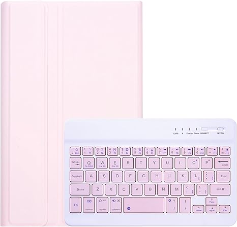 Keyboard Case for Samsung Galaxy Tab A7 Lite 8.7 Inch 2021, Caramel Colored Detachable Wireless Keyboard with Slim Cover for Model SM-T220 T225 T227 (Pink)