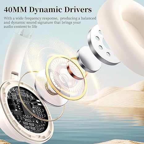 Over-ear Bluetooth headphones, noise-canceling headphones, wireless Bluetooth headphones with microphone, 80-hour playback time, deep bass, adjustment