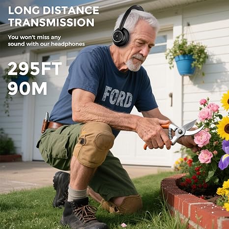 ROSIDA Wireless TV Watching Headphones, Wireless Headphones for Seniors with Transmitter Charging Base, Bluetooth Headphones for TV, No Audio Delay, Gift for Senior