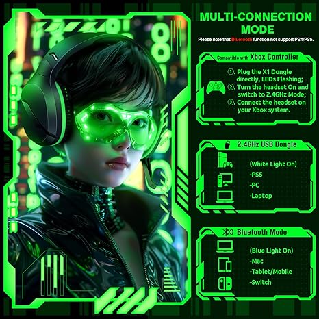 X3 Wireless Gaming Headset for Xbox Series X|S, PS5, PC, Mac, Switch, Bluetooth Headset with Noise Canceling Microphone, 60 Hour Playback Time, Low