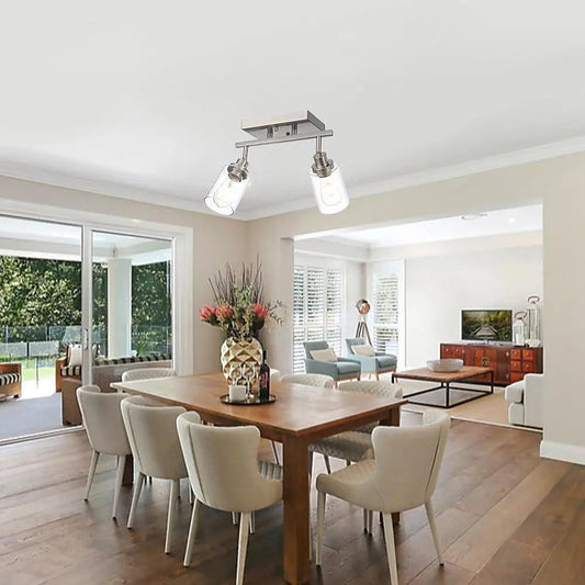 2 Light Track Lighting Kit Brushed Nickel Ceiling Mount Vanity Light Clear Glass Rotatable Fixtures Bathroom Kitchen Island Cafe