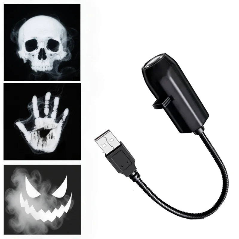 Halloween Projector USB 360 Degree Rotating LED Skull Projector Lamp Halloween Decoration for Bedroom Ceiling Room Wall Decor