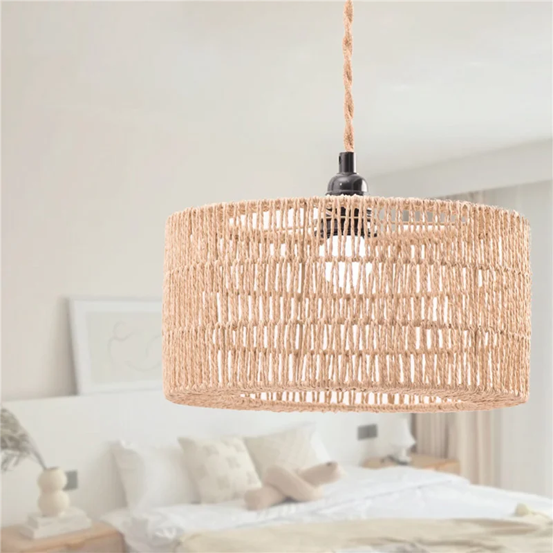 2X Paper Rope Lampshade Ceiling Light Shade Boho Chandelier Shade Bulb Guard For Restaurant Cafe Living Room 22X11cm-AT36