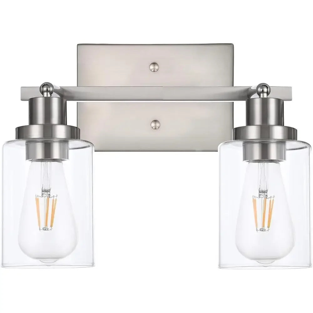 2 Light Track Lighting Kit Brushed Nickel Ceiling Mount Vanity Light Clear Glass Rotatable Fixtures Bathroom Kitchen Island Cafe