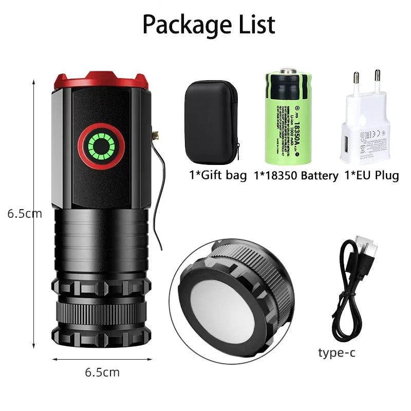 Powerful Mini LED Flashlight Super Bright Aluminium Pocket Torch Rechargeable Waterproof Hiking Camping Flash Light with Magnet