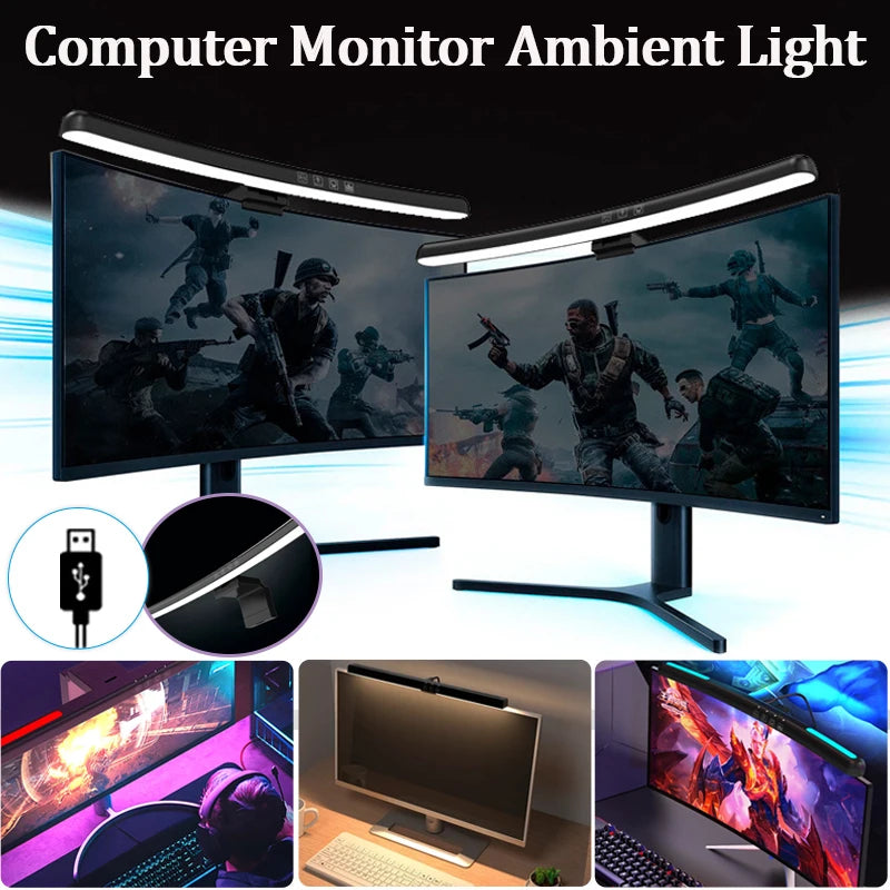 Computer Monitor Ambient Light PC RGB Background Office Desk Lamp USB Dimming Screen Hanging Lights Curved Screen Game Light Bar