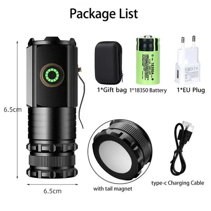 Powerful Mini LED Flashlight Super Bright Aluminium Pocket Torch Rechargeable Waterproof Hiking Camping Flash Light with Magnet