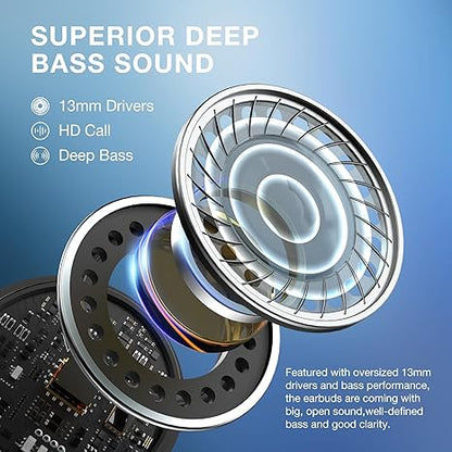 1 Hour Wireless Bluetooth 5.3 Headphones, Sports Headphones with Deep Bass, Premium Sound with Charging Case, Compatible with iPhone, Android Smartphone, Tablet, Computer