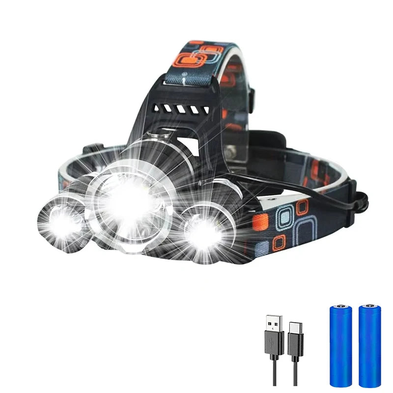 High Power LED Headlamp 18650 Rechargeable Battery Flashlight 90° Adjustable Torch for Outdoor Lighting Camping Fishing Hiking