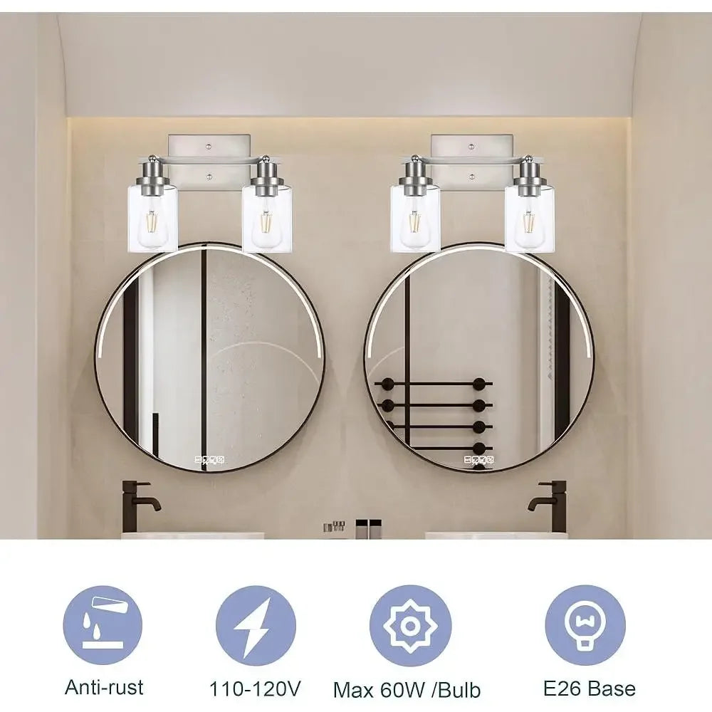 2 Light Track Lighting Kit Brushed Nickel Ceiling Mount Vanity Light Clear Glass Rotatable Fixtures Bathroom Kitchen Island Cafe