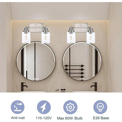 2 Light Track Lighting Kit Brushed Nickel Ceiling Mount Vanity Light Clear Glass Rotatable Fixtures Bathroom Kitchen Island Cafe