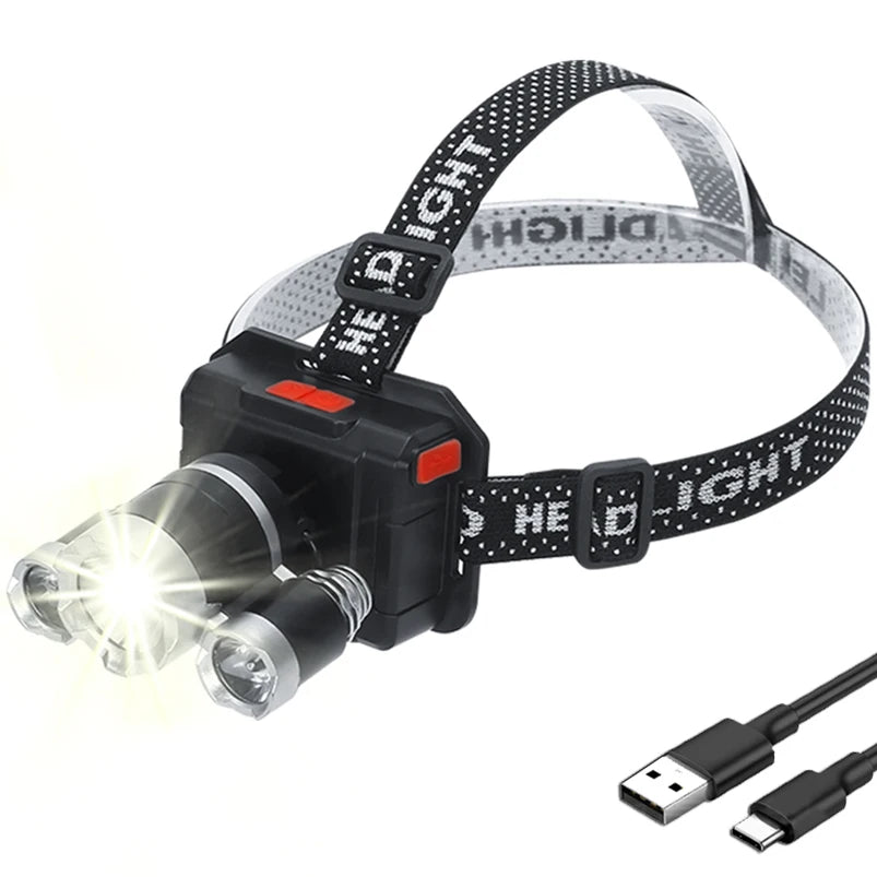 High Power LED Headlamp 18650 Rechargeable Battery Flashlight 90° Adjustable Torch for Outdoor Lighting Camping Fishing Hiking