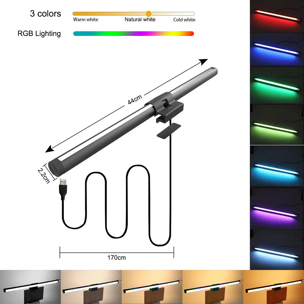 30CM Screen Hanging Lights Monitor Light Bar LED Computer RGB Atmosphere Table Lamp for Work Study Read Gaming Stepless Dimmable