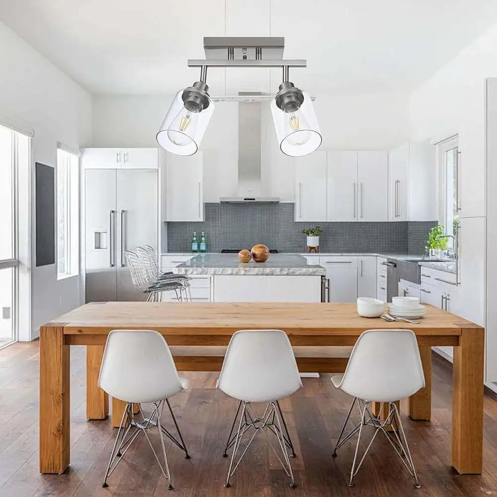 2 Light Track Lighting Kit Brushed Nickel Ceiling Mount Vanity Light Clear Glass Rotatable Fixtures Bathroom Kitchen Island Cafe