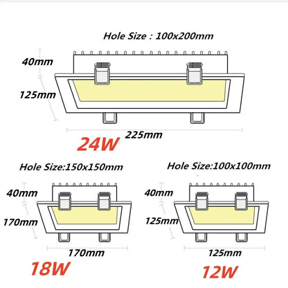 1pcs LED panel dimmable recessed LED downlight 12W 18W 24w square LED spotlight LED ceiling light AC185V 220V 240V