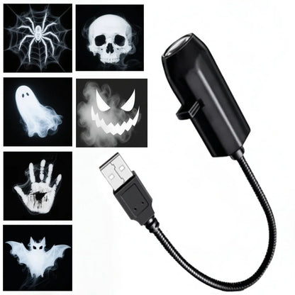 Halloween Projector USB 360 Degree Rotating LED Skull Projector Lamp Halloween Decoration for Bedroom Ceiling Room Wall Decor
