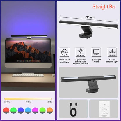 Computer Monitor Ambient Light PC RGB Background Office Desk Lamp USB Dimming Screen Hanging Lights Curved Screen Game Light Bar