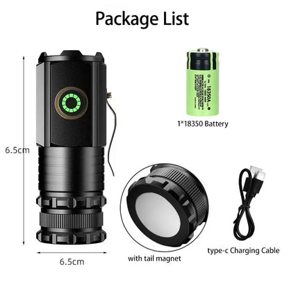 Powerful Mini LED Flashlight Super Bright Aluminium Pocket Torch Rechargeable Waterproof Hiking Camping Flash Light with Magnet