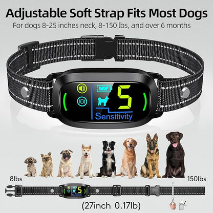 Dog Bark Collar for Large Medium Small Dogs, Rechargeable Smart Bark Collar, Anti Barking Training Collar with 5 Adjustable Sensitivity Beep Vibration (Black)