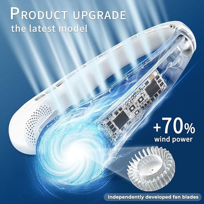 FrSara Neck Fan, Portable Personal Fan Strong Wind, 5200mAh, Air Volume,360° Cooling, No Hair Twisting, Air Volume On 2 Sides, Non-Slip, Quick Charge, Long Use Time