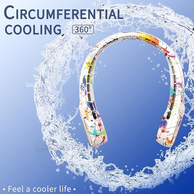 FrSara Neck Fan, Portable Personal Fan Strong Wind, 5200mAh, Air Volume,360° Cooling, No Hair Twisting, Air Volume On 2 Sides, Non-Slip, Quick Charge, Long Use Time