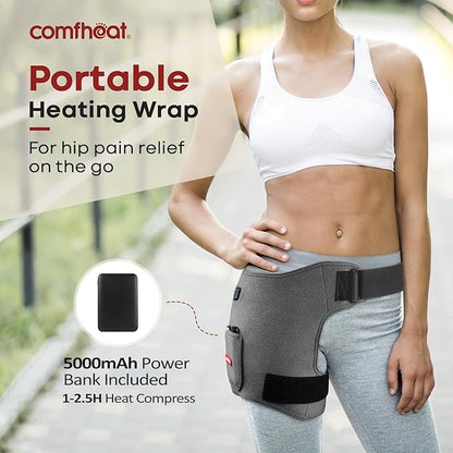 Cordless Hip Heating Pad for Hip & Sciatica Pain Relief 5000mAh Battery Powered Heated Hip Brace for Women, Men Recovery Electric Hip Heat Pad Wrap, Up to 42.5" Waist Size