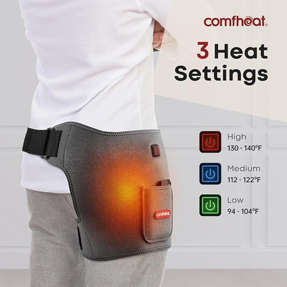 Cordless Hip Heating Pad for Hip & Sciatica Pain Relief 5000mAh Battery Powered Heated Hip Brace for Women, Men Recovery Electric Hip Heat Pad Wrap, Up to 42.5" Waist Size