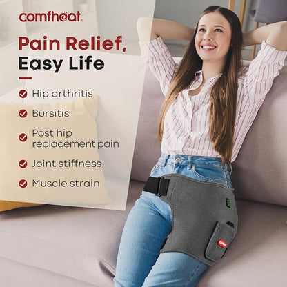 Cordless Hip Heating Pad for Hip & Sciatica Pain Relief 5000mAh Battery Powered Heated Hip Brace for Women, Men Recovery Electric Hip Heat Pad Wrap, Up to 42.5" Waist Size