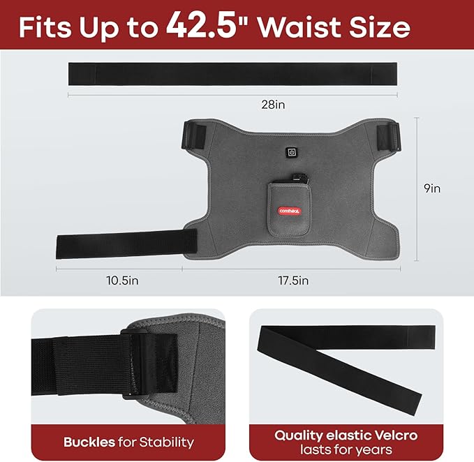 Cordless Hip Heating Pad for Hip & Sciatica Pain Relief 5000mAh Battery Powered Heated Hip Brace for Women, Men Recovery Electric Hip Heat Pad Wrap, Up to 42.5" Waist Size