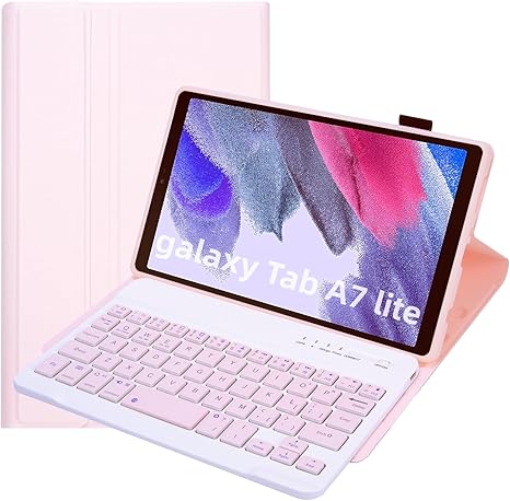 Keyboard Case for Samsung Galaxy Tab A7 Lite 8.7 Inch 2021, Caramel Colored Detachable Wireless Keyboard with Slim Cover for Model SM-T220 T225 T227 (Pink)