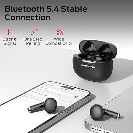 Monster N-Lite 208 Wireless Headphones, Bluetooth Headphones, Touch Control, Bluetooth Headphones with 30 Hour Playback Time, Type C Wireless Headphones, Fast Charging