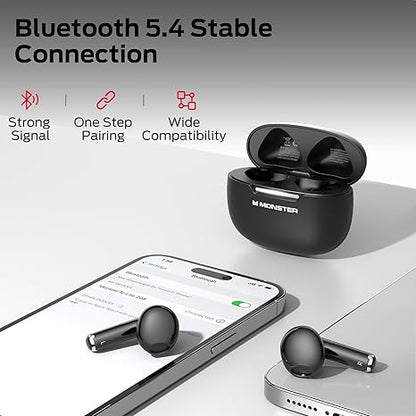 Monster N-Lite 208 Wireless Headphones, Bluetooth Headphones, Touch Control, Bluetooth Headphones with 30 Hour Playback Time, Type C Wireless Headphones, Fast Charging