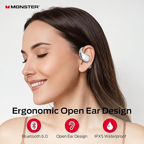 Monster Open Ear AC328 Wireless Headphones, Open Ear Headphones 32 Hours Playback, Lightweight and Comfortable Bluetooth Headphones, Bluetooth 6.0 Headphones with Stereo Sound, Design
