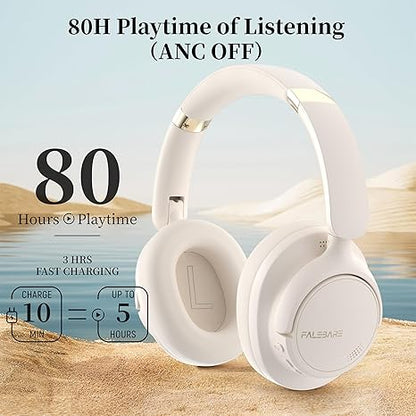 Over-ear Bluetooth headphones, noise-canceling headphones, wireless Bluetooth headphones with microphone, 80-hour playback time, deep bass, adjustment