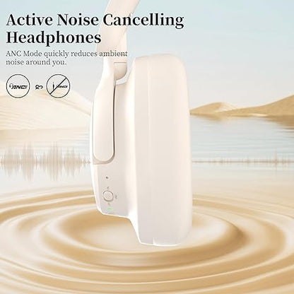 Over-ear Bluetooth headphones, noise-canceling headphones, wireless Bluetooth headphones with microphone, 80-hour playback time, deep bass, adjustment