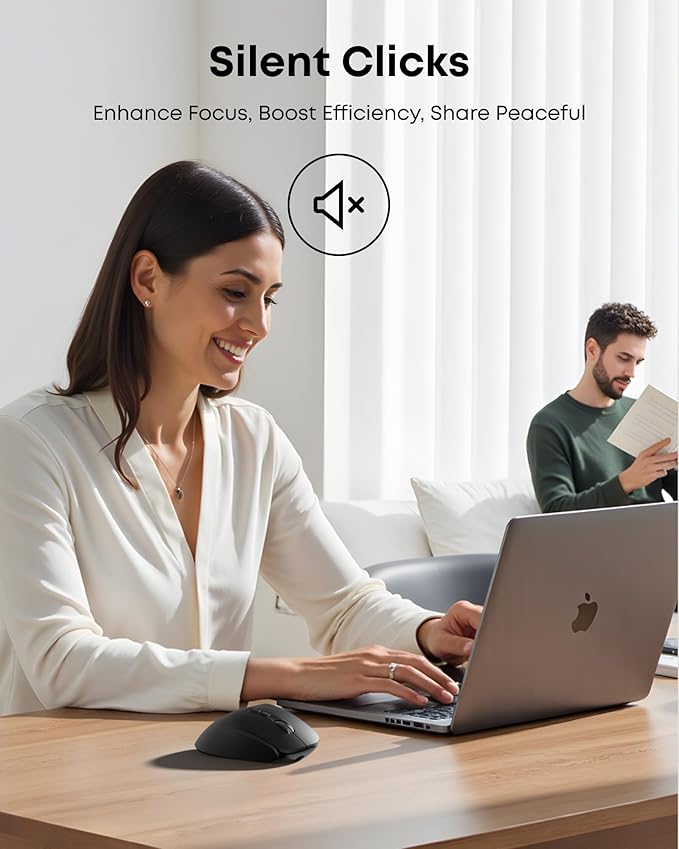 Rechargeable ergonomic mouse with Jiggler, Bluetooth+2.4G wireless+wired connection (3 in 1), maximum 4800 DPI, quick fire key, 5 foot charging cable, silent mice with tunnel