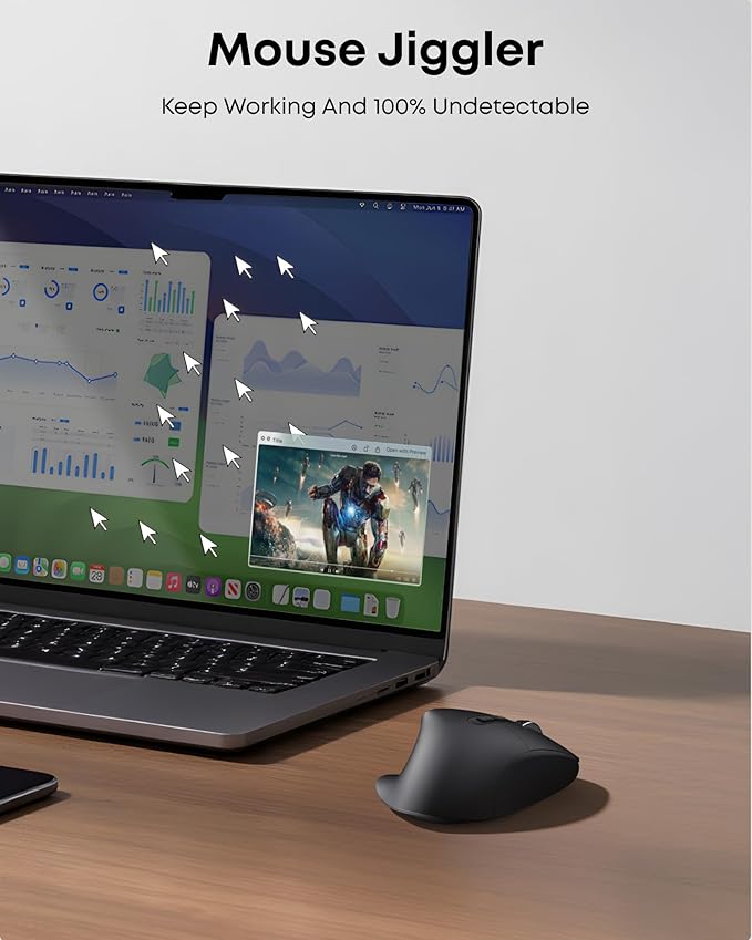 Rechargeable ergonomic mouse with Jiggler, Bluetooth+2.4G wireless+wired connection (3 in 1), maximum 4800 DPI, quick fire key, 5 foot charging cable, silent mice with tunnel