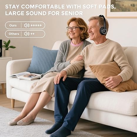 ROSIDA Wireless TV Watching Headphones, Wireless Headphones for Seniors with Transmitter Charging Base, Bluetooth Headphones for TV, No Audio Delay, Gift for Senior